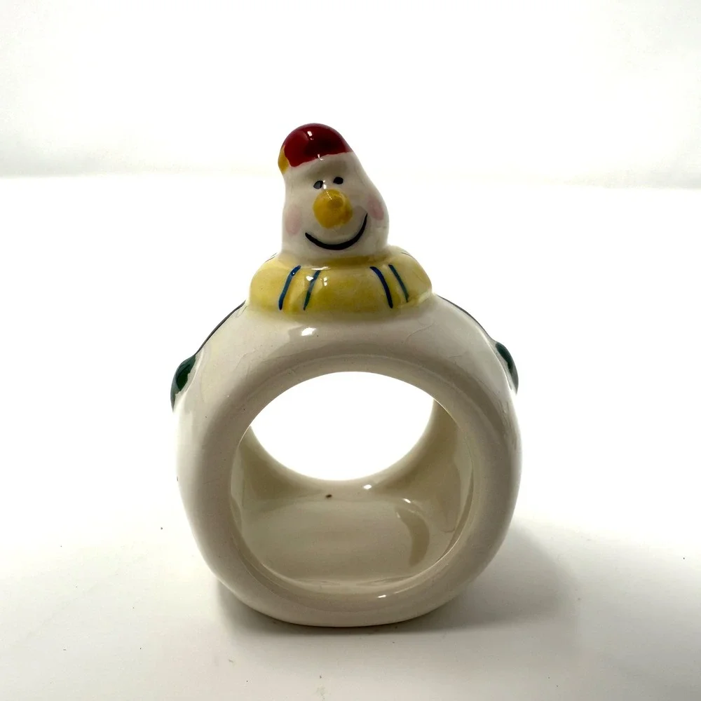 Williams Sonoma Snowman Napkin Rings Set 4‎ Holiday Christmas Ceramic